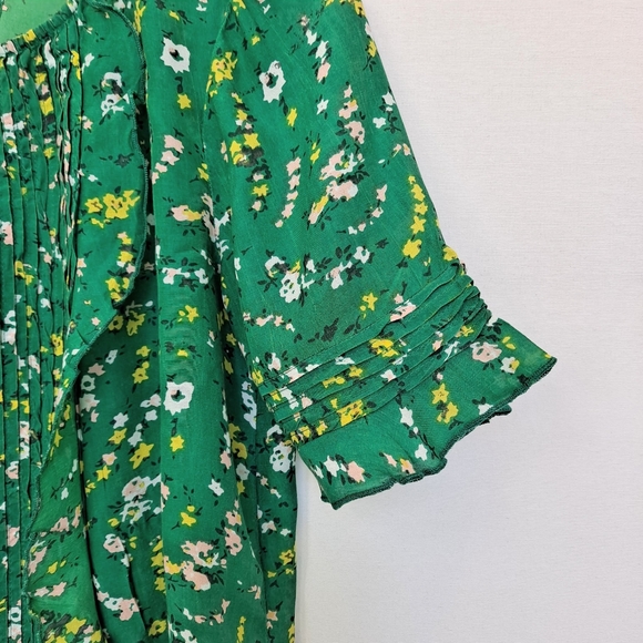 Lucky Brand Green Floral Print Cropped Ruffle Front Top szM - Picture 7 of 12